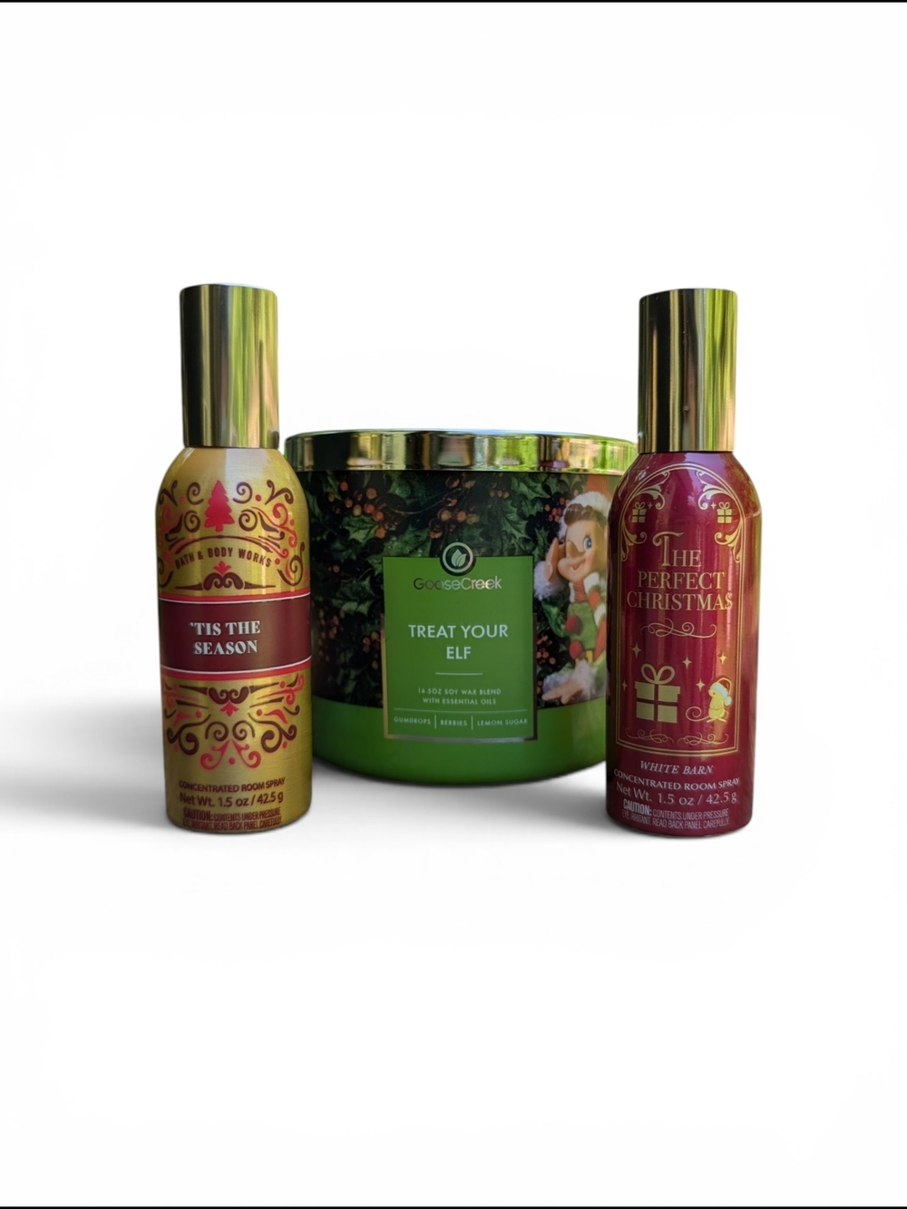 Goose Creek Treat Your Elf Holiday Candle with Red & Gold Room Sprays